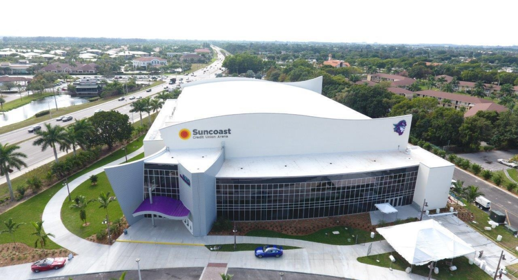 Suncoast credit union arena Flat roof installation in Fort Myers by Crowther Roofing and Cooling