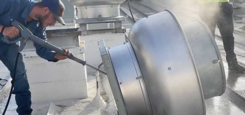 Kitchen Exhaust Fan on roof cleaned by Crowther Roofing and Cooling